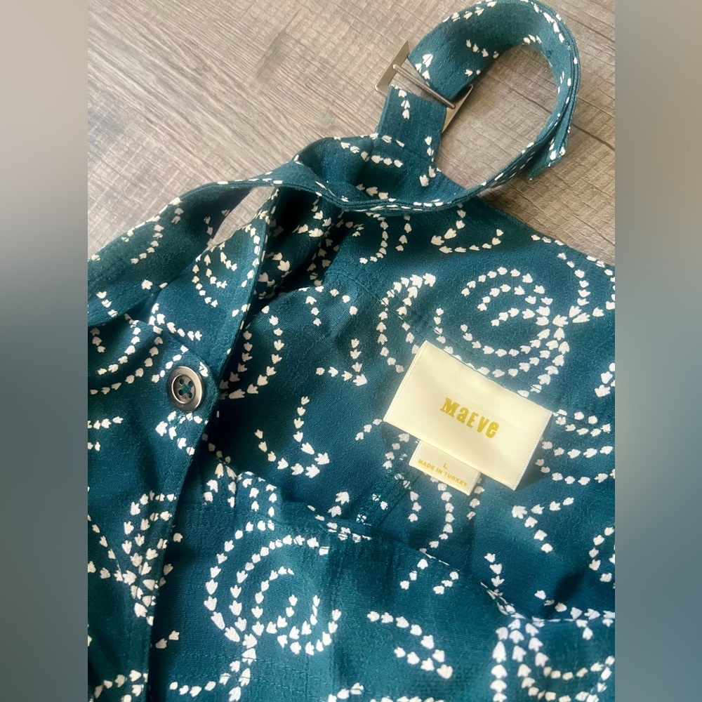 Anthropologie Maeve Tidal Jumpsuit Overalls Large Teal Blue White Boho Pockets - Picture 7 of 9